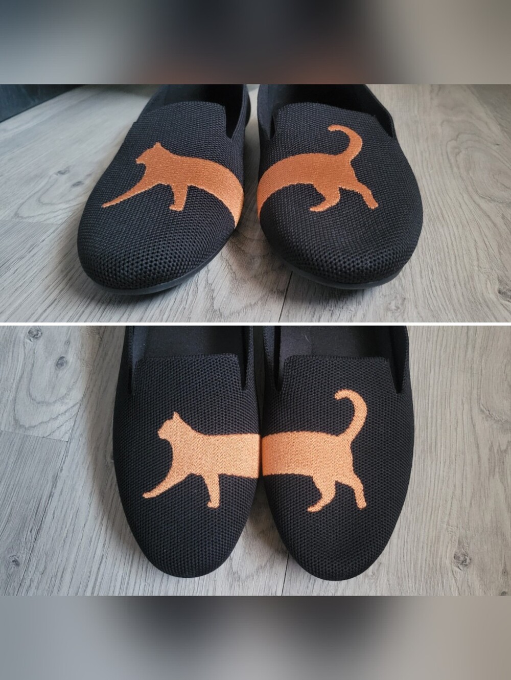 Vivaia Audrey Black-Cat Round Toe Black & Copper Embroidered Loafers, US 9 EU 40 - Picture 5 of 16